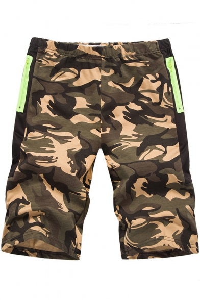 Summer New Stylish Fashion Camo Printed Elastic Waist Athletic Shorts for Men
