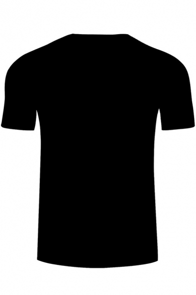 Unique Creative 3D Blazer Printed Round Neck Short Sleeve Black T-Shirt