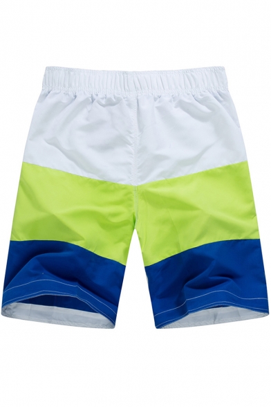 Classic Summer Colorblock Drawstring-Waist Beach Shorts Swim Trunks with Mesh Liner