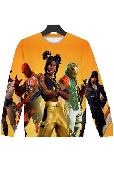 Fashion 3D Comic Character Print Long Sleeve Round Neck Pullover Sweatshirt