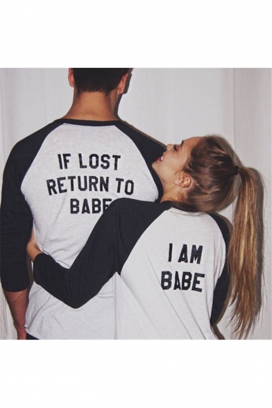 Funny Letter IF LOST RETURN TO BABE I AM BABE Raglan Sleeve White T-Shirt for Couple