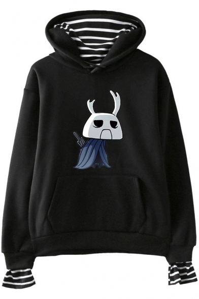Hollow Knight Video Game Character Print Stripe Inside Casual Pullover Hoodie