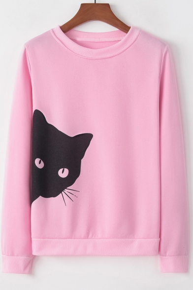 Lovely Cat Printed Loose Casual Long Sleeve Sweatshirt
