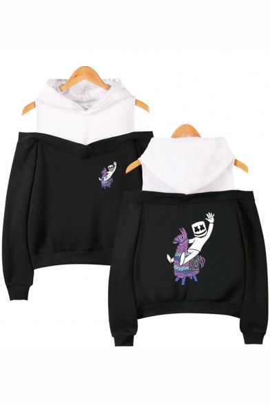 Marshmello Funny Cute Hobby Horse Printed Cold Shoulder Long Sleeve Casual Hoodie