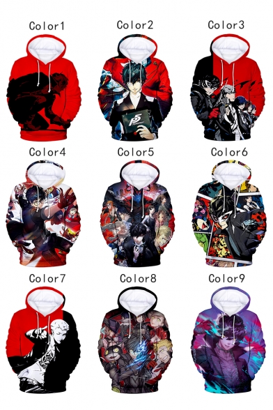 Cool 3D Game Character Pattern Long Sleeve Relaxed Fit Drawstring Hoodie