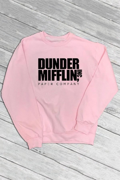 

Round Neck Long Sleeve Letter DUNDER MIFFLIN Printed Casual Sweatshirt, Pink;gray, LC498646