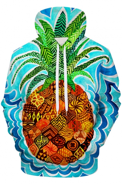 Summer Pineapple Cool 3D Printed Unisex Sport Relaxed Hoodie in Blue