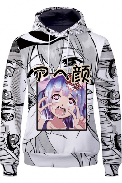 Ahegao Lovely 3D Comic Girl Printed Long Sleeve Pullover Drawstring Hoodie