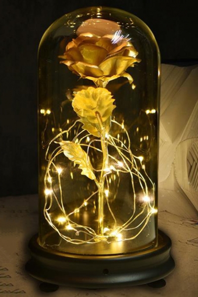 Beauty and The Beast LED Rose Flower in Glass Dome on Wood Base Gift Home Decorations