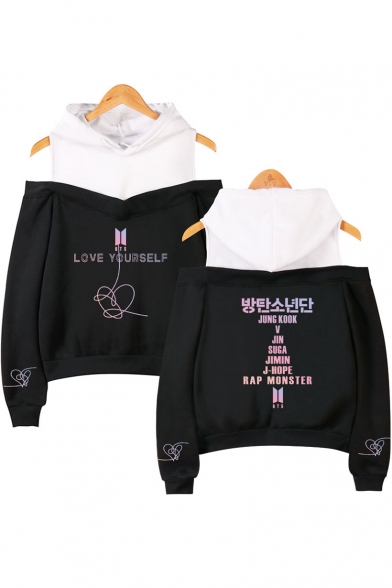 LOVE YOURSELF Cold Shoulder Long Sleeve Womens Pullover Hoodie