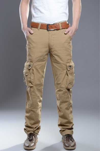 Men's New Fashion Solid Color Multi-Pocket Casual Loose Straight Leg Outdoor Cool Cargo Pants