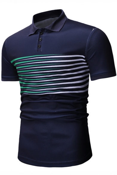 Men's Summer New Stylish Striped Pattern Short Sleeve Fitted Polo Shirt
