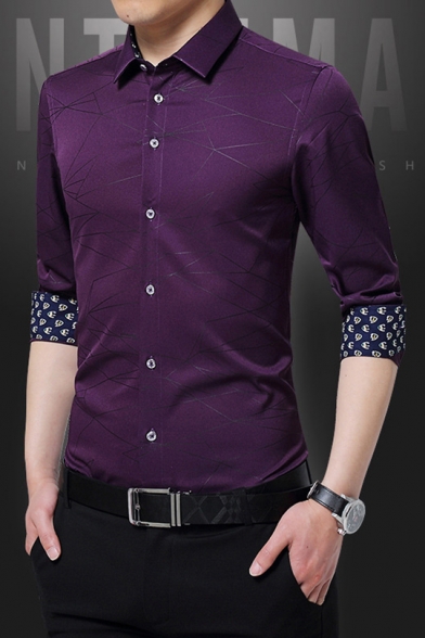 New Arrival Fashion Printed Men's Long Sleeve Slim Button-Up Dress Shirt