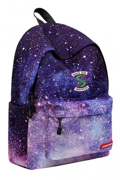 New Stylish Purple Galaxy Snake Print School Bag Backpack 30*17*40cm