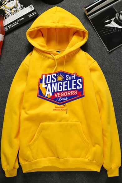 New Trendy Cool Letter LOS ANGELES Printed Long Sleeve Pullover Hoodie for Students