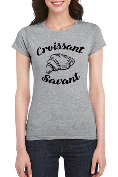 Street Letter Croissant Savant Summer Loose Casual Cotton T-Shirt