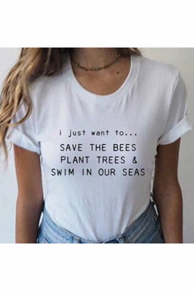 Unique Letter I JUST WANT TO SAVE THE BEES PLANT TREES White T-Shirt