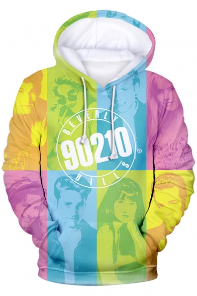 Beverly Hills 90210 Trendy 3D Character Printed Casual Loose Long Sleeve Pullover Drawstring Hoodie