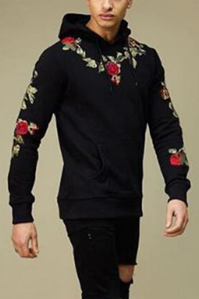 Floral Embroidered Long Sleeve Casual Hoodie