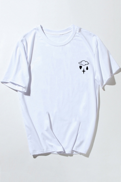 Funny Cartoon Cloud Raining Printed Short Sleeve Summer T-Shirt