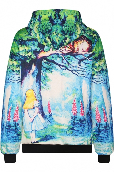 Green Forest Alice and Cat 3D Printed Pullover Sport Relaxed Hoodie