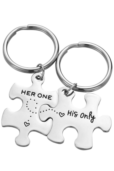 Letter HER ONE HIS ONLY Creative Puzzle Titanium Steel Key Ring for Couple