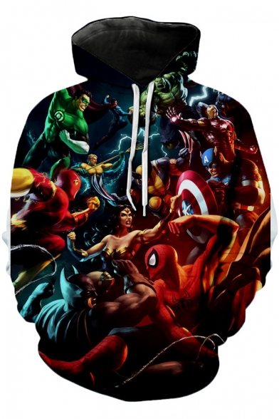 Funny 3D Comic Figure Pattern Regular-Fit Red Casual Hoodie