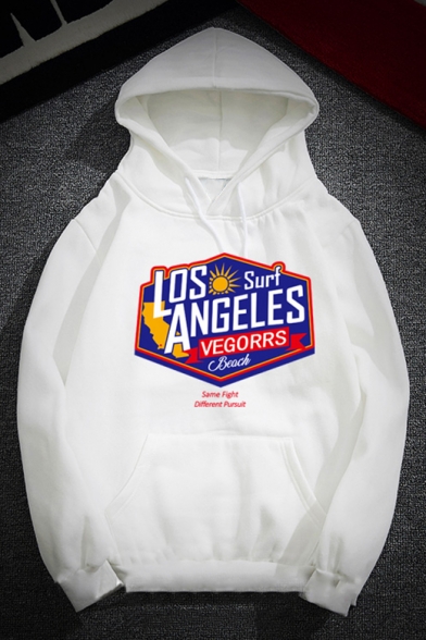 New Trendy Cool Letter LOS ANGELES Printed Long Sleeve Pullover Hoodie for Students