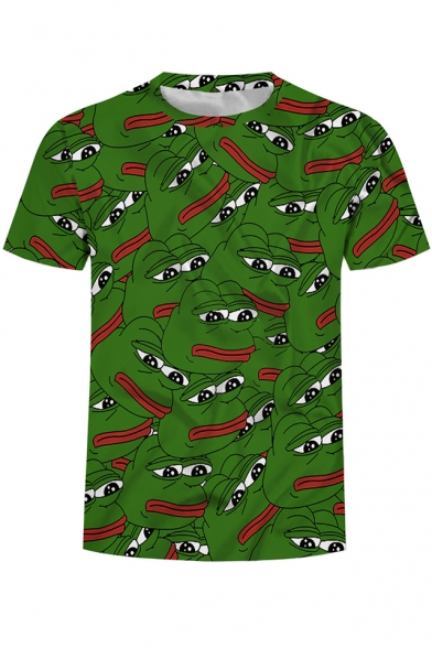 Summer Fashion 3D Allover Pepe the Frog Printed Casual Short Sleeve Crewneck Green T-shirt