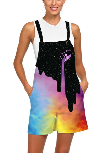Cool 3D Smog Milk Painting Print Street Fashion Loose Casual Overalls Rompers