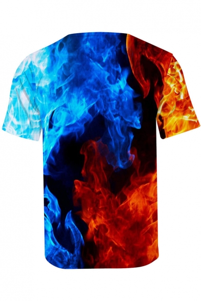Cool Awesome Fire Smog Printed Round Neck Short Sleeve Basic T-Shirt