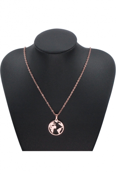 Fashion Popular Map Shaped Titanium Steel Rose Gold Necklace