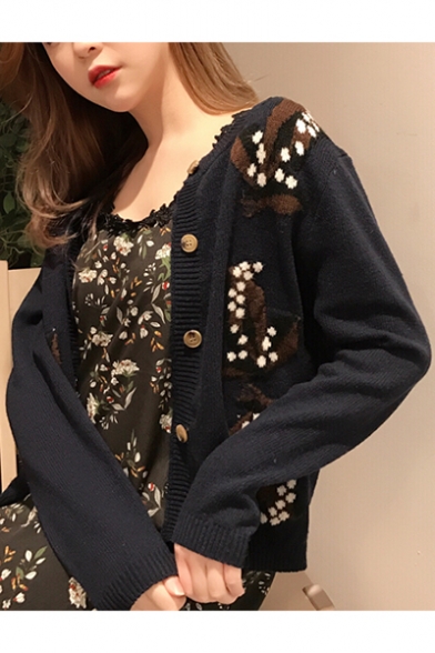 Floral Pattern Long Sleeve Buttons Down Cardigan