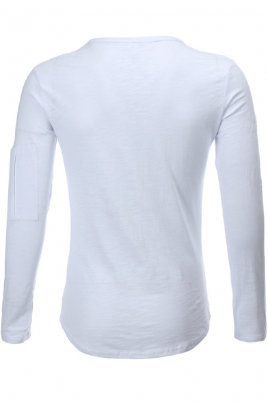Men's New Fashion Solid Color Zip Patched Long Sleeve Slim Fit T-Shirt
