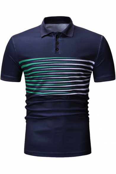 Men's Summer New Stylish Striped Pattern Short Sleeve Fitted Polo Shirt