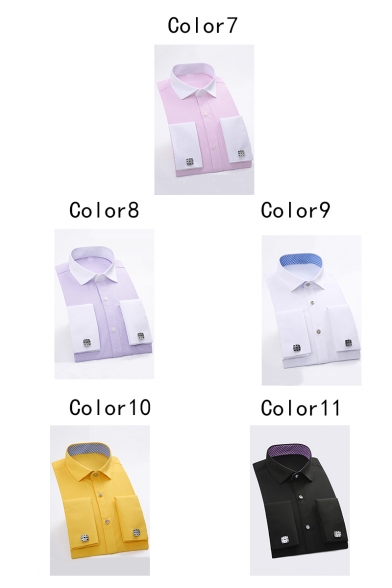 Mens Best Fashion Simple Plain Long Sleeve Button-Up French Cuff Dress Shirt