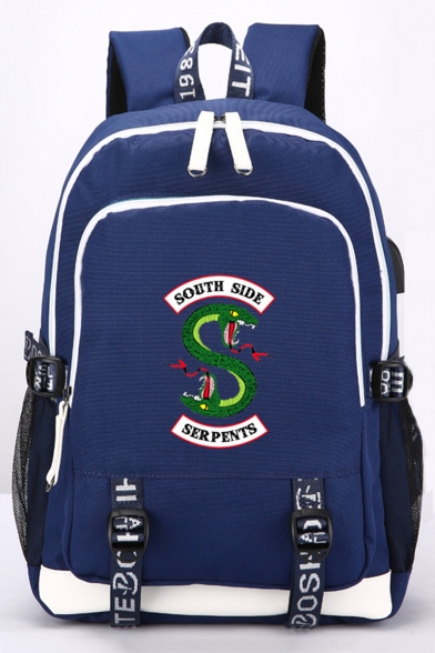 Snake Logo Printed Students Fashion USB Charger School Bag Backpack 30*15*44cm