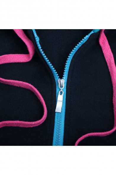 Hatsune Miku Comic Colorblock Cosplay Costume Long Sleeve Zip Up Blue Hoodie
