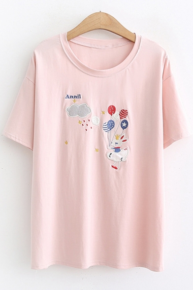 Summer Cute Cartoon Balloon Printed Short Sleeve Basic Casual T-Shirt