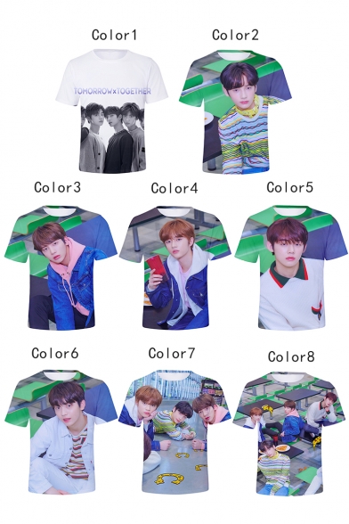 Popular Boy Band 3D Cool Letter Figure Printed Basic Round Neck Short Sleeve Casual T-Shirt