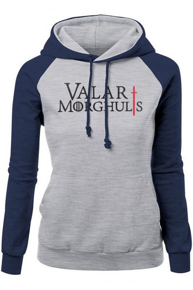 Game of Thrones Valar Morghulis Fashion Raglan Sleeve Colorblock Fitted Hoodie