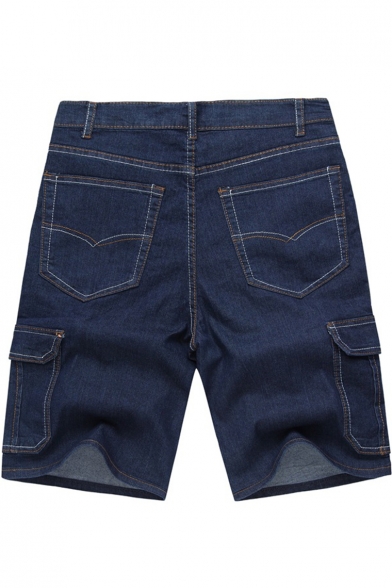 Mens New Fashion Simple Plain Contrast Piping Flap Pocket Side Blue Denim Shorts