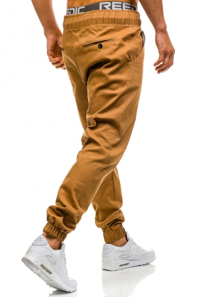 New Trendy Mens Drawstring Waist Simple Plain Elsticized Cuff Casual Sporty Track Pants