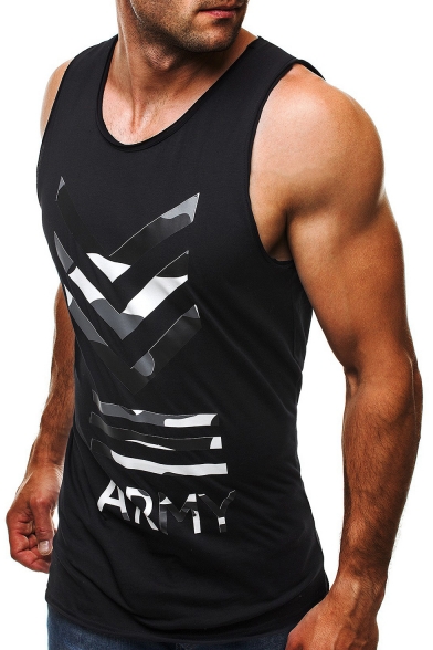 Simple Letter ARMY Logo Printed V-Neck Sleeveless Mens Fitness Muscle Tank Top