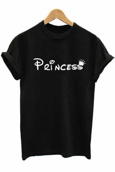 Street Cool Crown Letter PRINCESS Printed Short Sleeve Casual T-Shirt