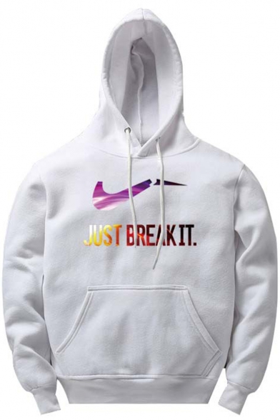 Stylish JUST BREAK IT Fashion Letter Logo Printed Long Sleeve Loose Fit Hoodie