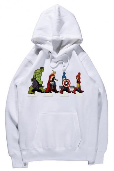 The Avengers Comic Figure Print Long Sleeve Pullover Relaxed Hoodie