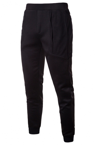 Unique Mesh-Panelled Simple Plain Skinny Fit Sweatpants for Men