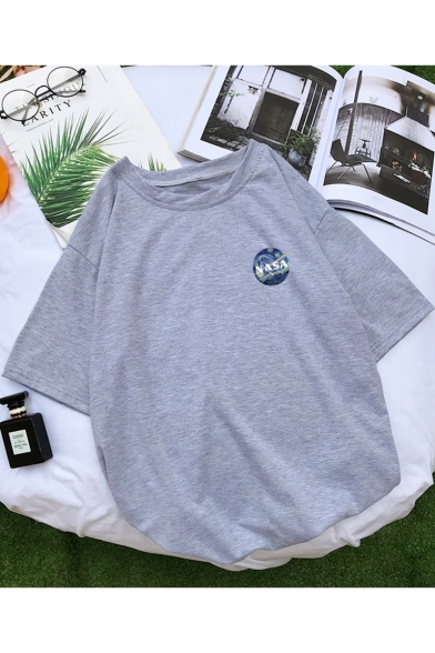 Hot Fashion Galaxy NASA Logo Print Short Sleeve Basic Cotton Tee