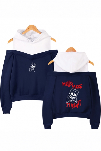 Marshmello Funny Letter MELLO MADE IT RIGHT Print Cold Shoulder Casual Pullover Hoodie